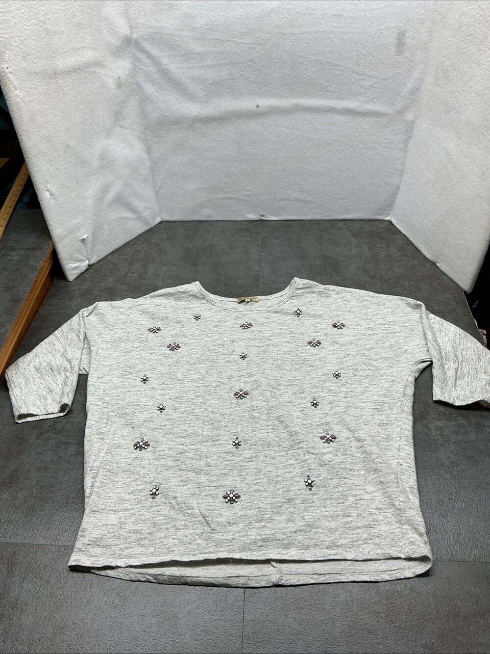 Democracy Womens Grey Heathered Embellished Dolman Sleeve Top Size L, 4490